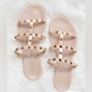 Steve Madden Gold Studded Strappy Nude Jelly Sandals